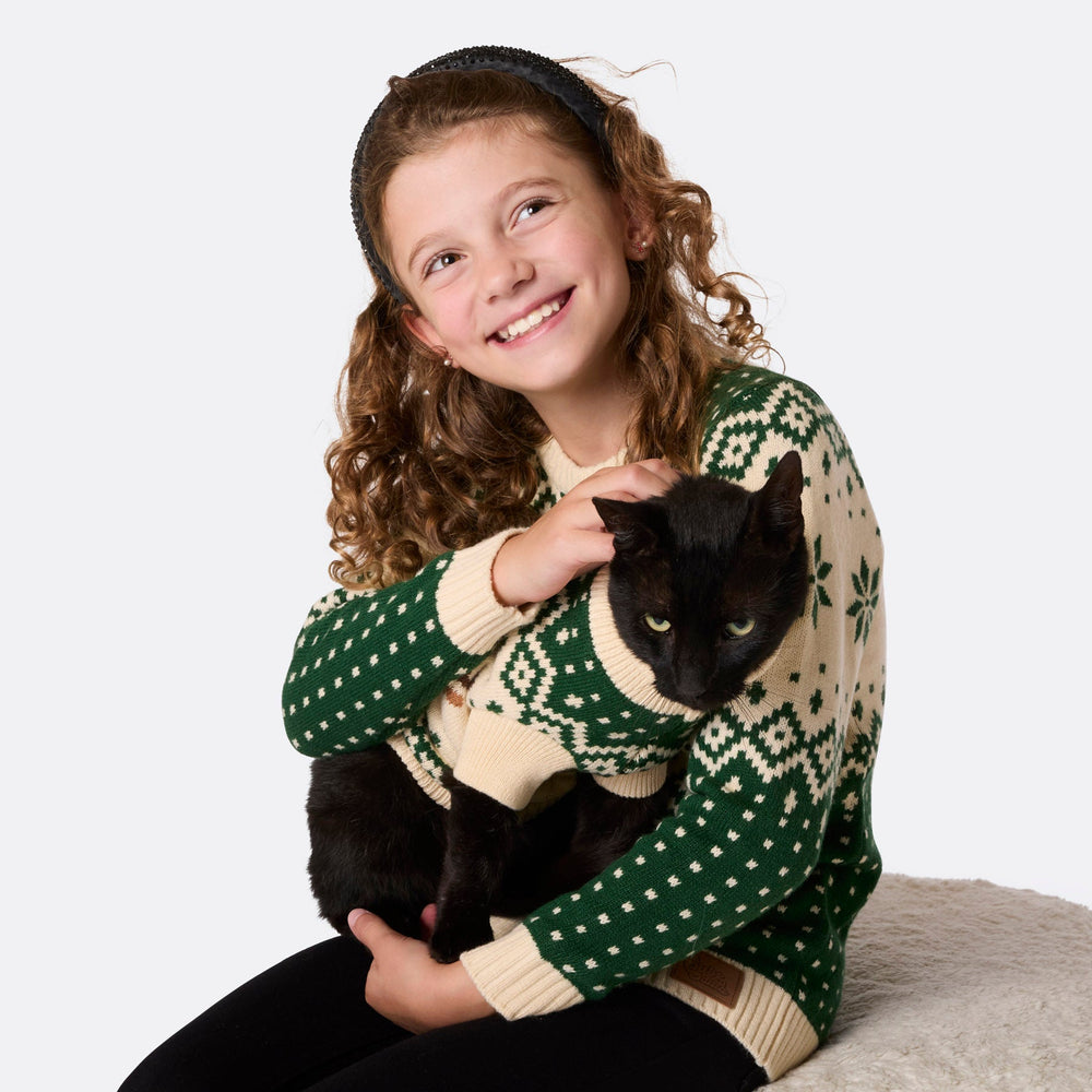 Groene Retro Rendier Kersttrui voor Katten