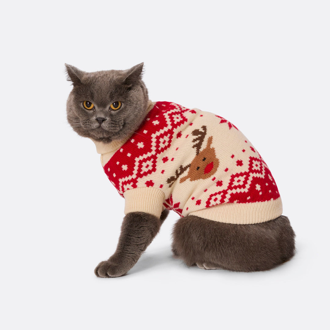 Rode Retro Rendier Kersttrui voor Katten