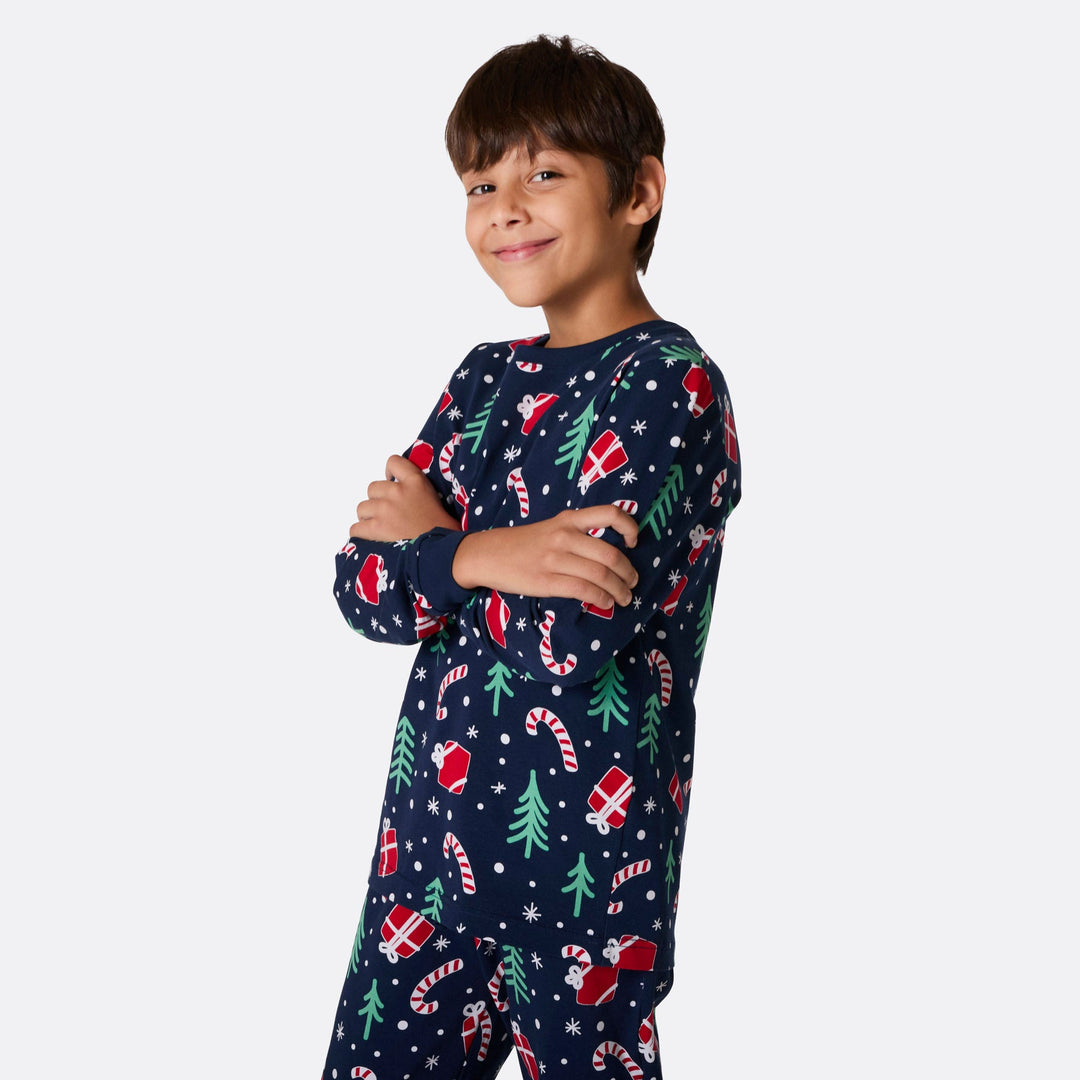 Blauwe Kerstpatroon Kerstpyjama voor Kinderen
