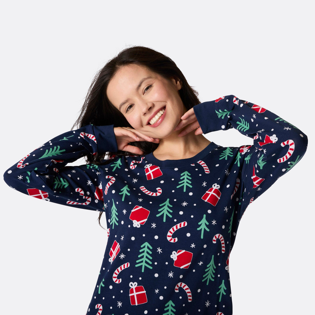 Blauwe Kerstpatroon Kerstpyjama Dames