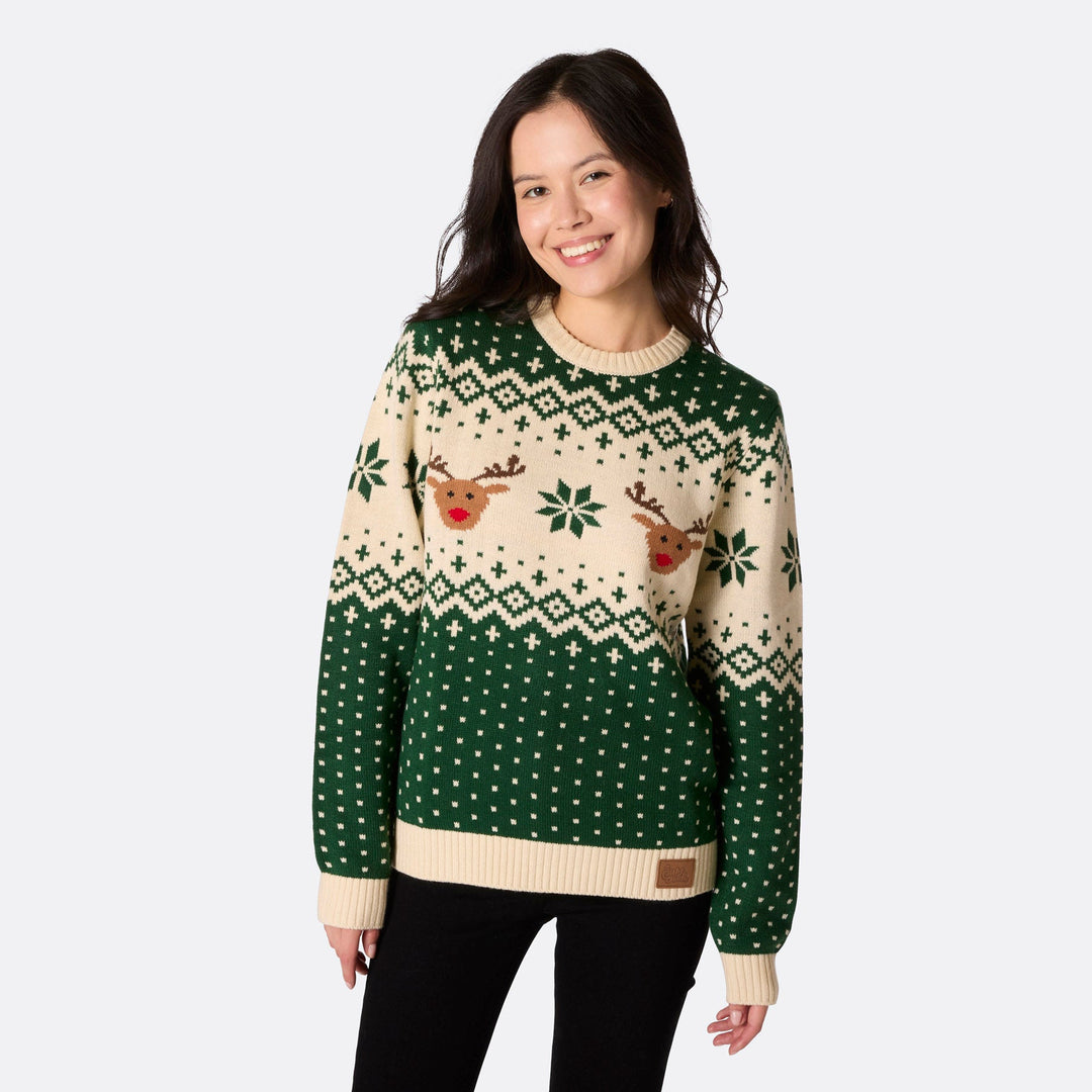 Groene Retro Rendier Kersttrui Dames