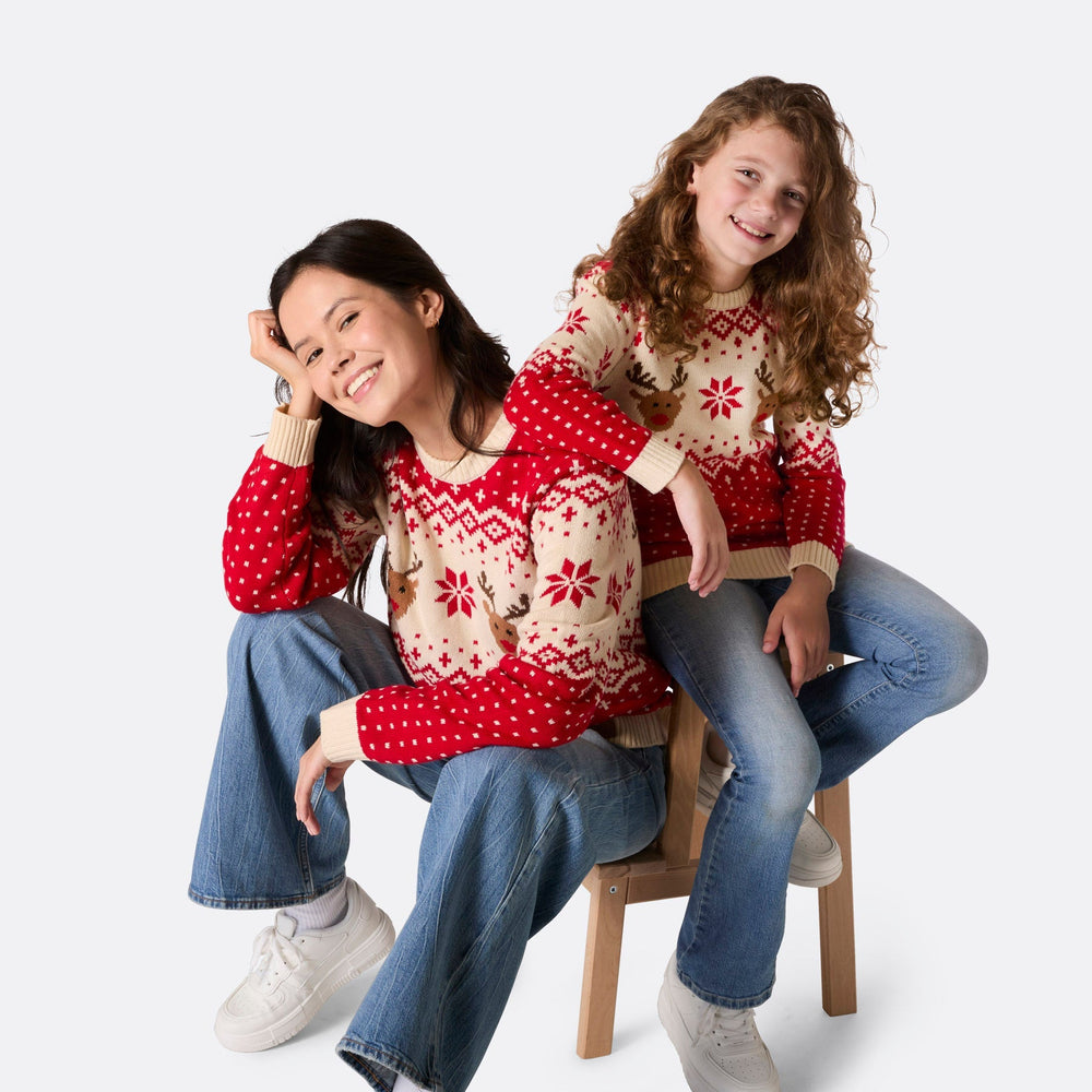 Matchende Kersttrui's voor Gezin - Rode Retro Rendier