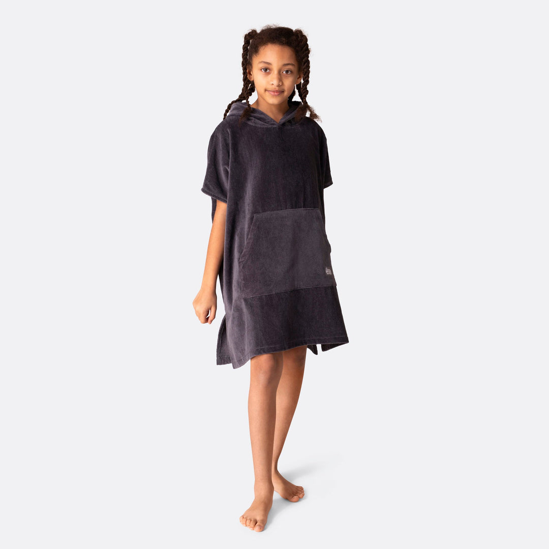 Houtskool Grijs Surf Poncho Voor Kinderen