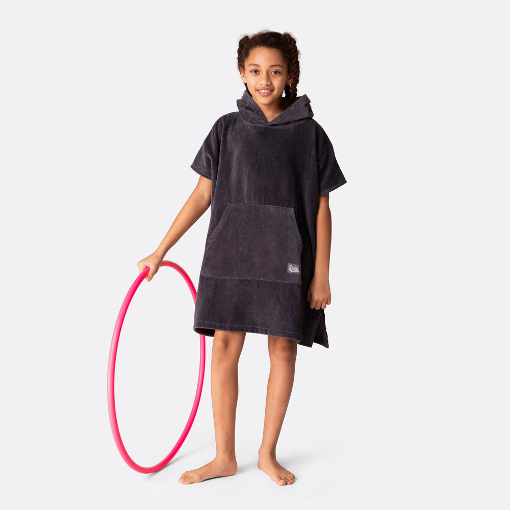 Houtskool Grijs Surf Poncho Voor Kinderen