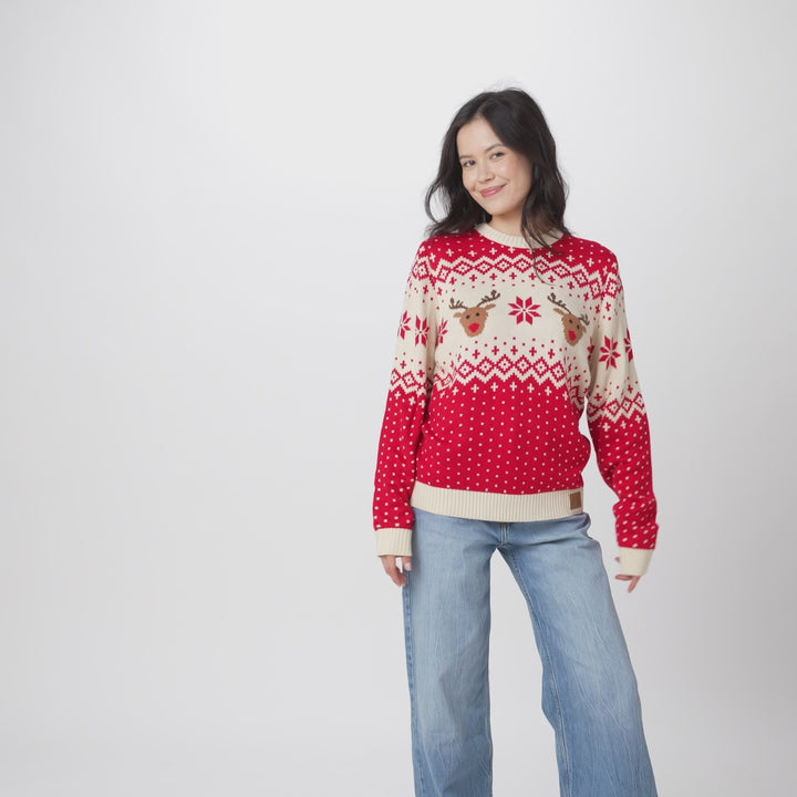 Rode Retro Rendier Kersttrui Dames