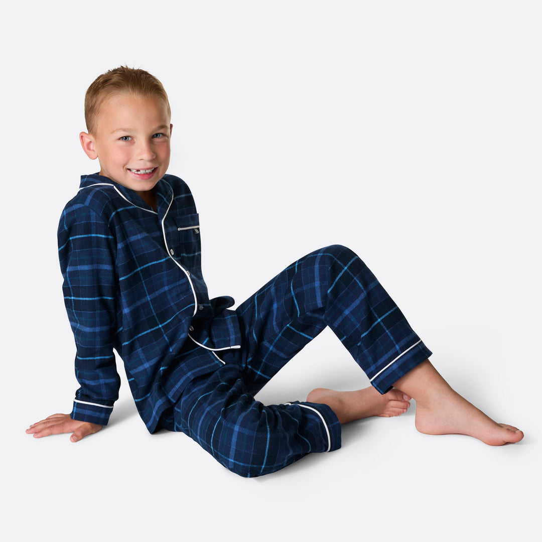 Blauwe Flanellen Kerstpyjama Voor Kinderen