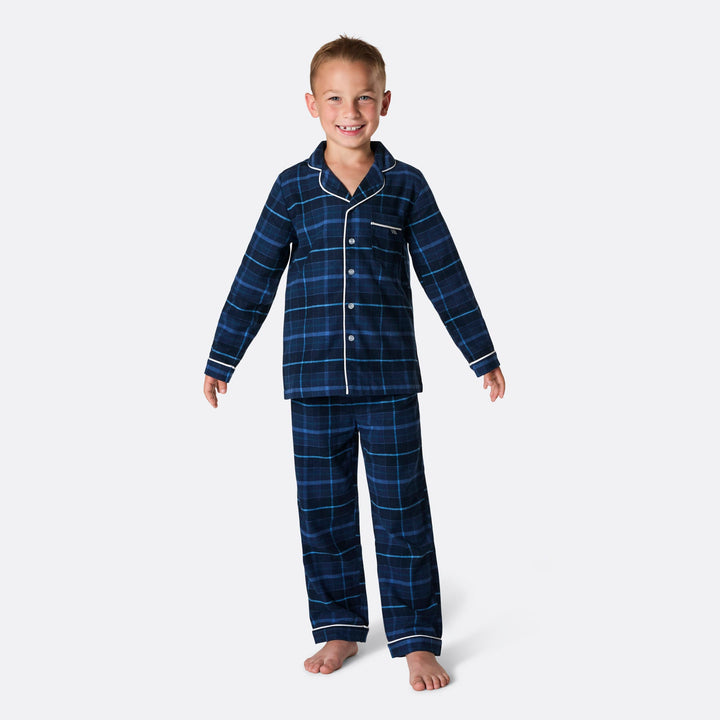 Blauwe Flanellen Kerstpyjama Voor Kinderen