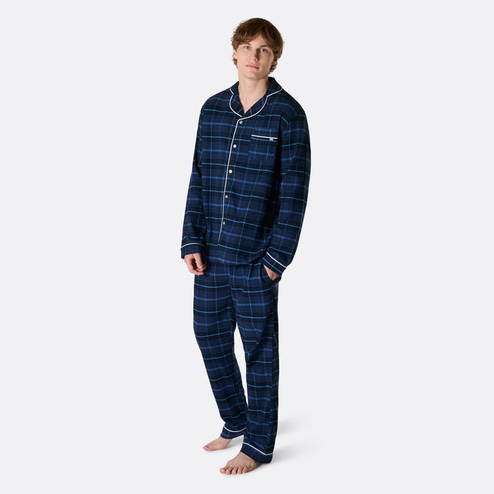 Blauwe Flanellen Kerstpyjama Heren