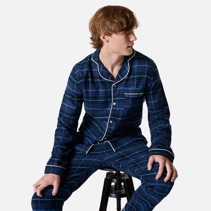 Blauwe Flanellen Kerstpyjama Heren
