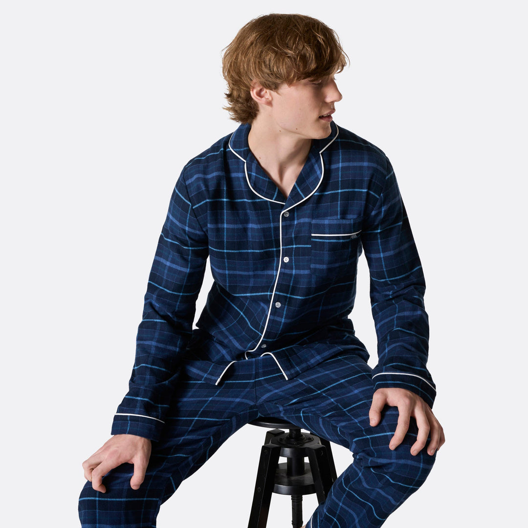 Blauwe Flanellen Kerstpyjama's Gezin