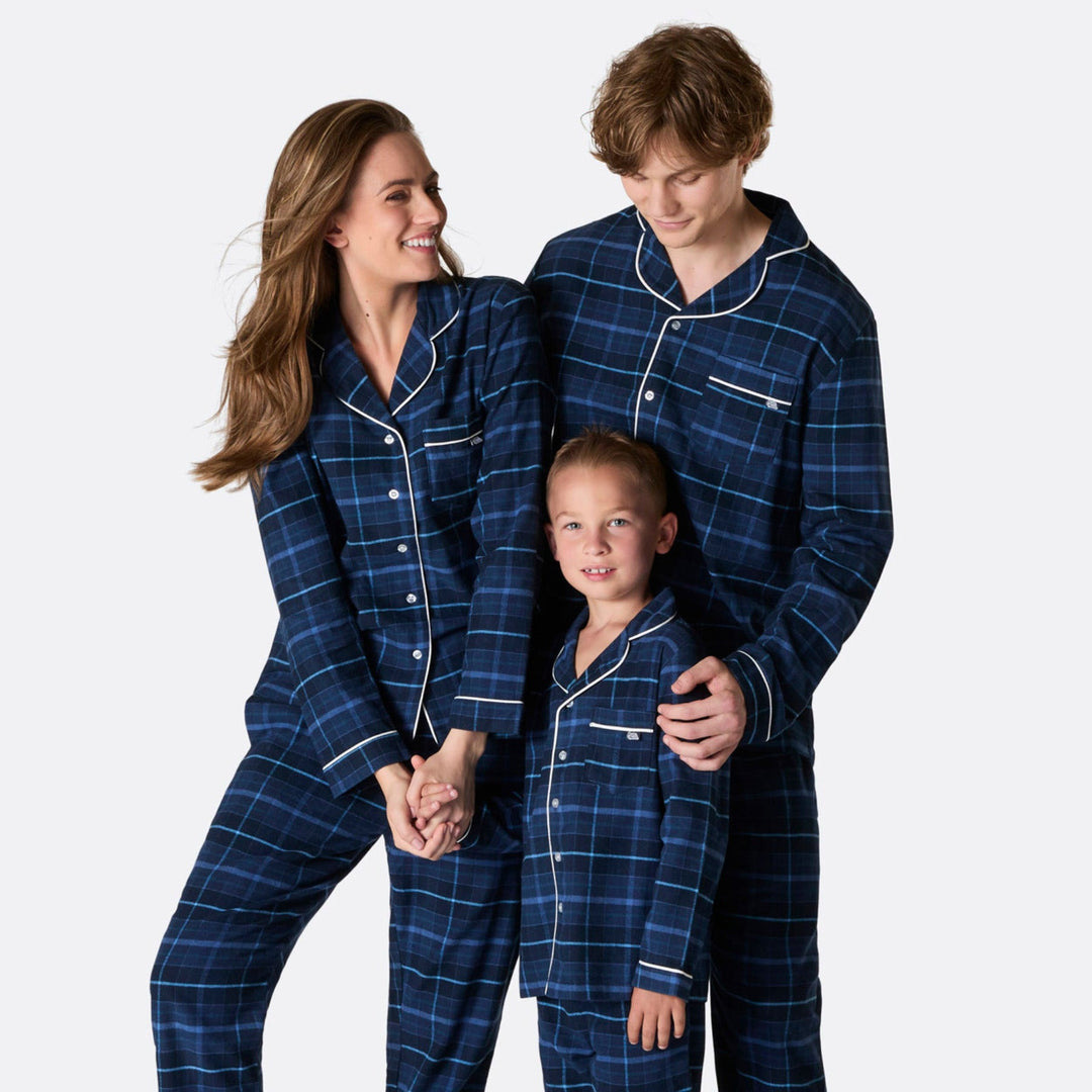 Blauwe Flanellen Kerstpyjama's Gezin