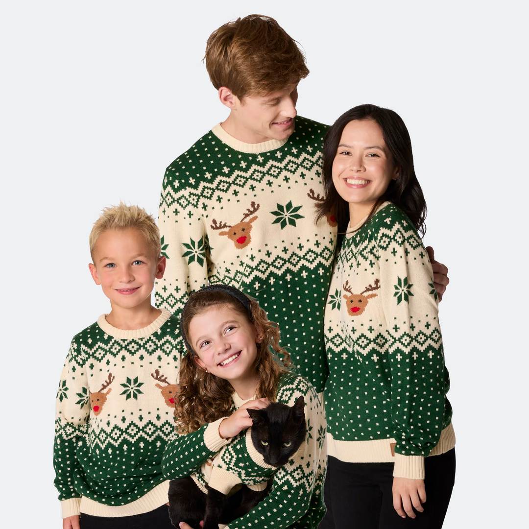 Groene Retro Rendier Kersttrui's Gezin