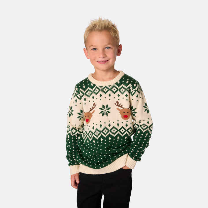 Groene Retro Rendier Kersttrui voor Kinderen