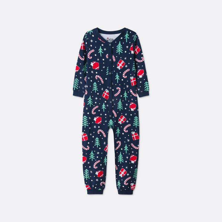 Blauwe Kerstpatroon Overall Kerstpyjama voor Kinderen