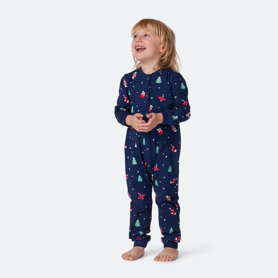 Blauwe Kerstversiering Overall Kerstpyjama voor Kinderen