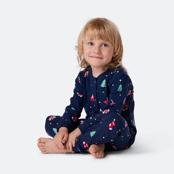 Blauwe Kerstversiering Overall Kerstpyjama voor Kinderen