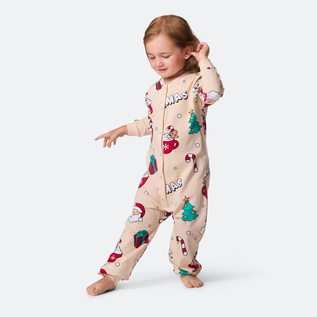 Beige Xmas Overall Kerstpyjama voor Kinderen