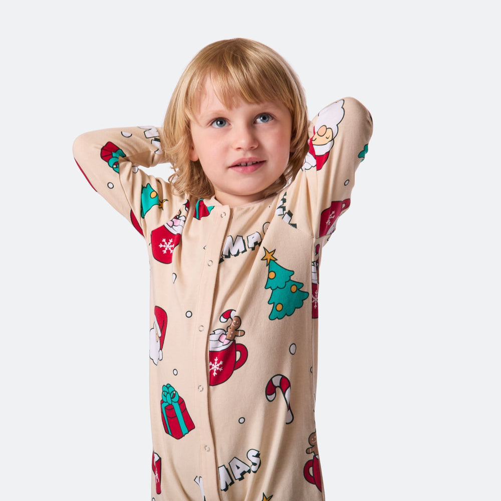 Beige Xmas Overall Kerstpyjama voor Kinderen