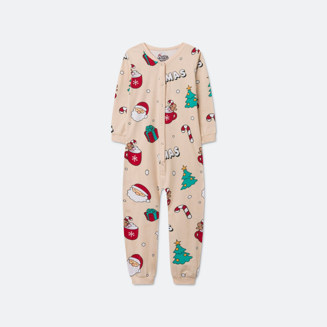 Beige Xmas Overall Kerstpyjama voor Kinderen