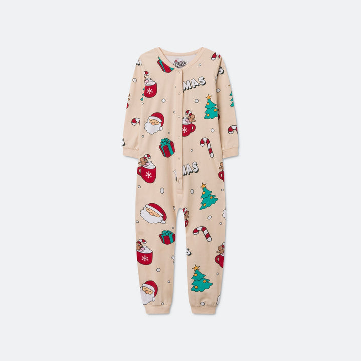 Beige Xmas Overall Kerstpyjama voor Kinderen
