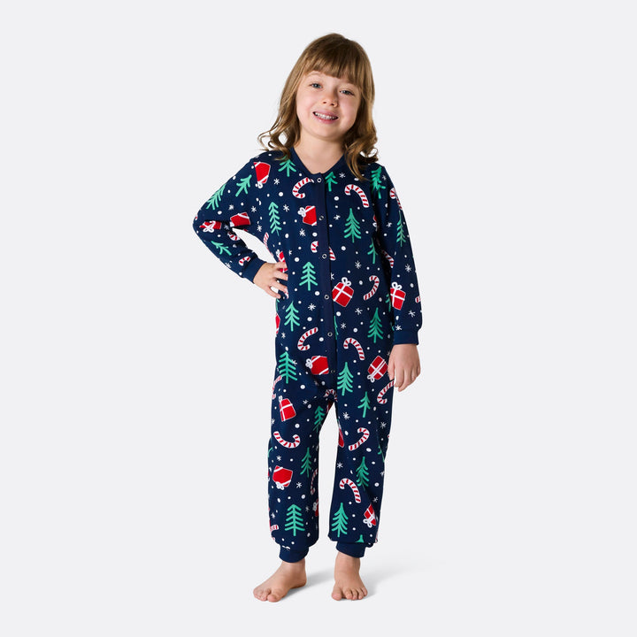 Blauwe Kerstpatroon Overall Kerstpyjama voor Kinderen