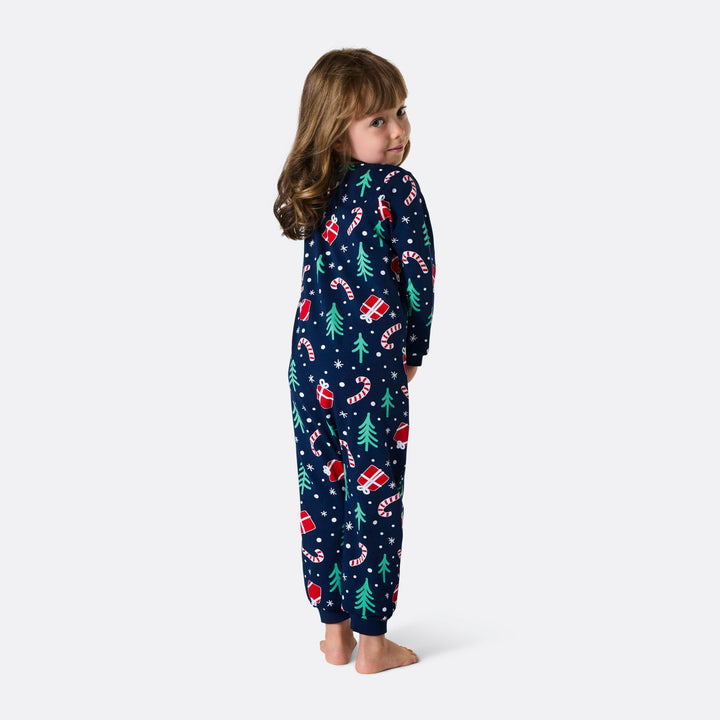 Blauwe Kerstpatroon Overall Kerstpyjama voor Kinderen
