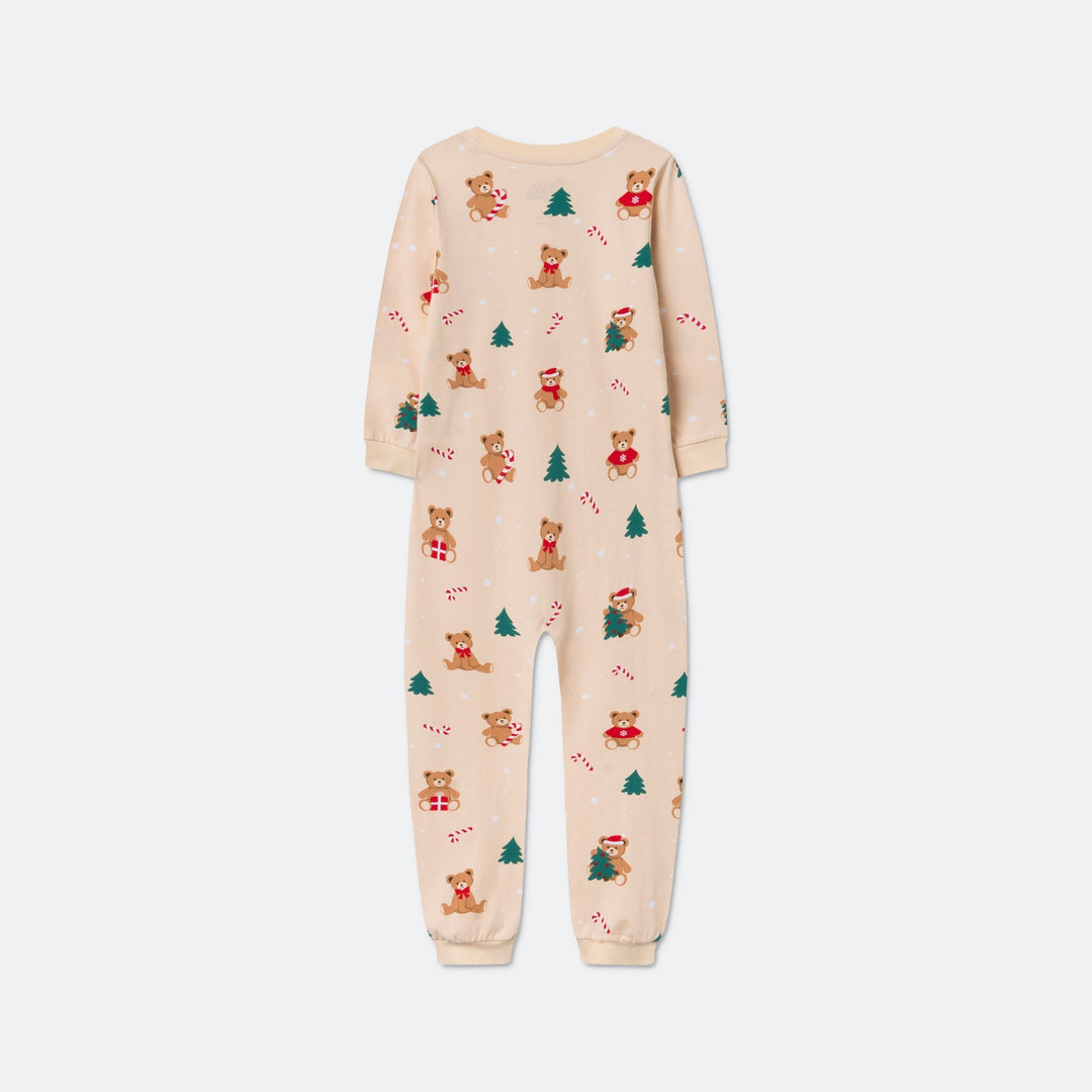 Beige Teddybeer Overall Kerstpyjama voor Kinderen
