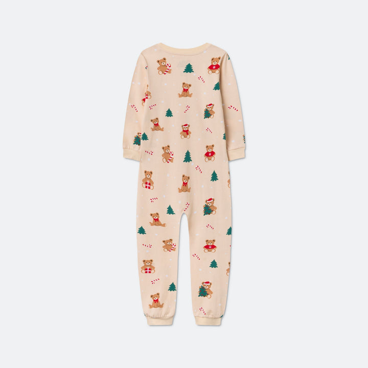 Beige Teddybeer Overall Kerstpyjama voor Kinderen
