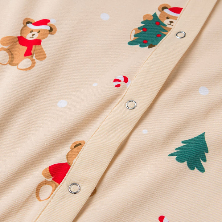 Beige Teddybeer Overall Kerstpyjama voor Kinderen
