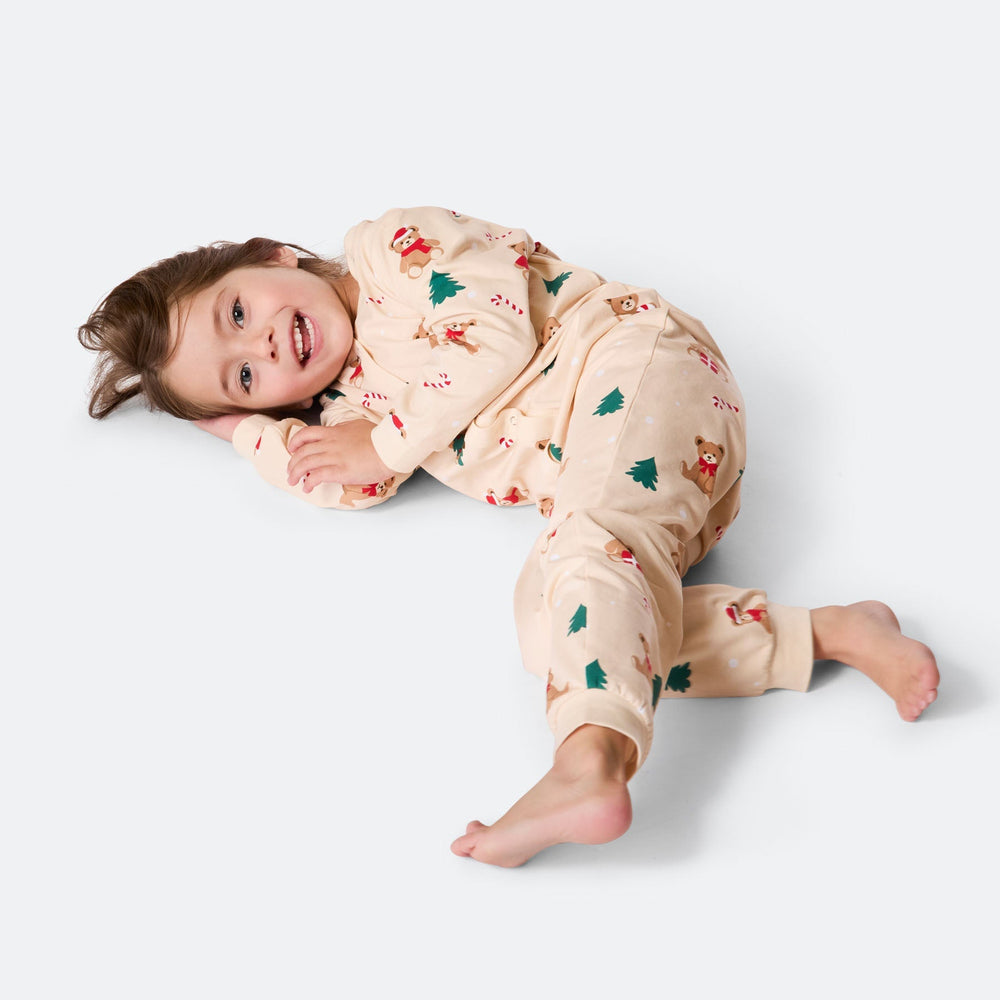 Beige Teddybeer Overall Kerstpyjama voor Kinderen