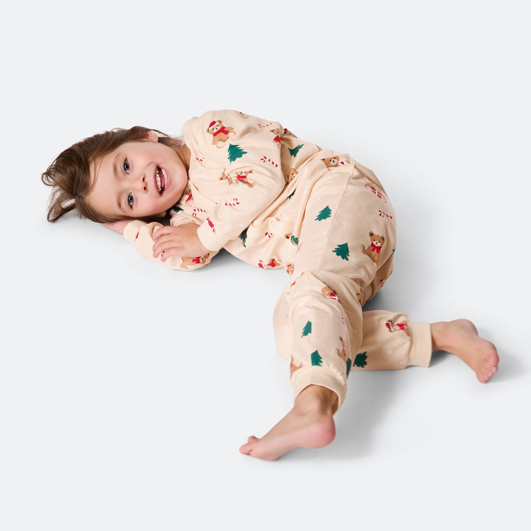 Beige Teddybeer Overall Kerstpyjama voor Kinderen