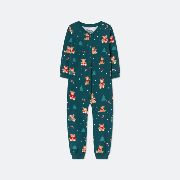 Groene Teddybeer Overall Kerstpyjama voor Kinderen