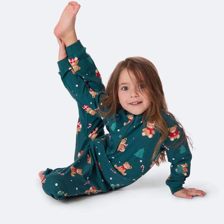 Groene Teddybeer Overall Kerstpyjama voor Kinderen