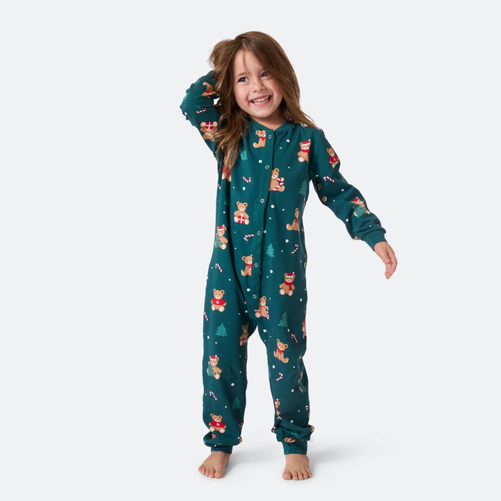 Groene Teddybeer Overall Kerstpyjama voor Kinderen