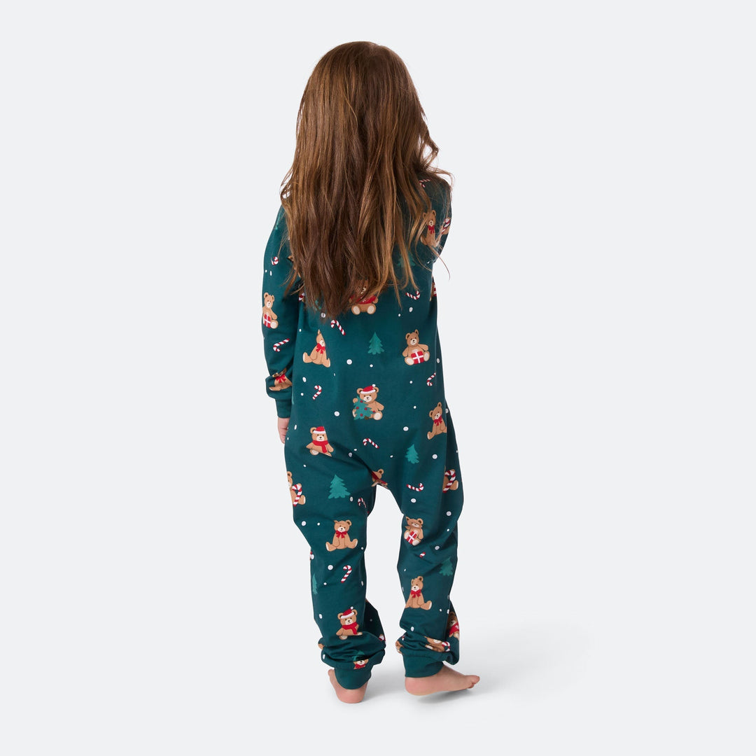 Groene Teddybeer Overall Kerstpyjama voor Kinderen