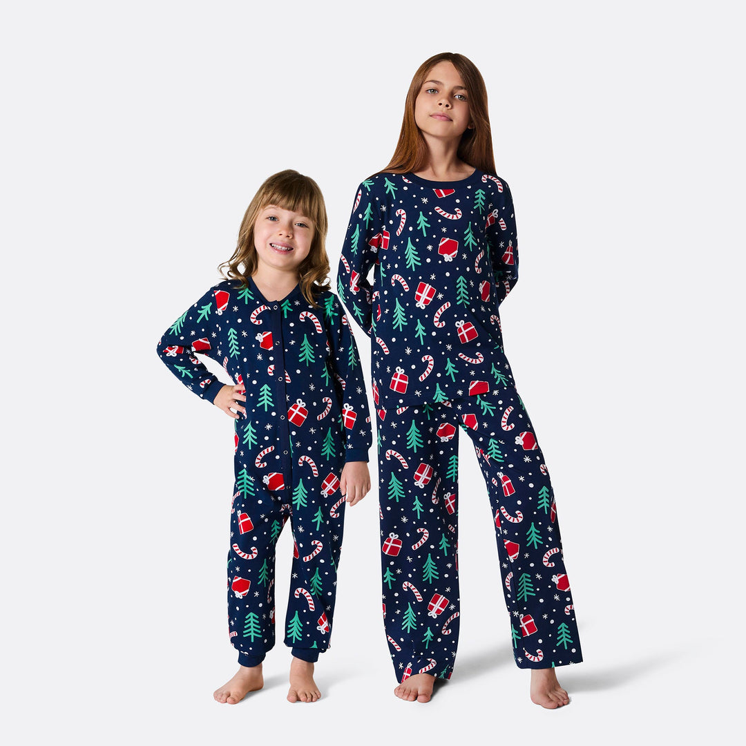 Blauwe Kerstpatroon Kerstpyjama voor Kinderen