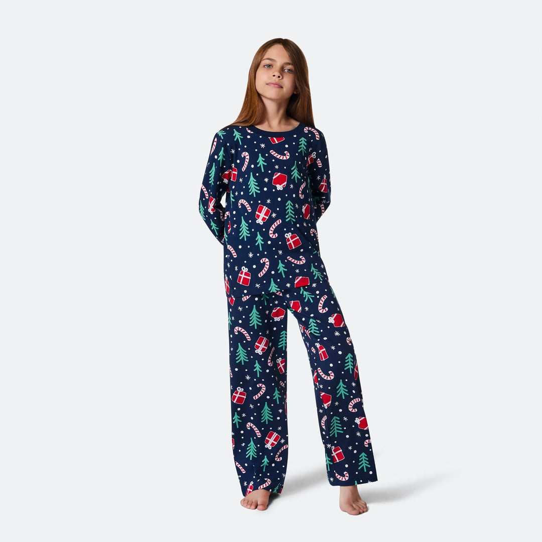 Blauwe Kerstpatroon Kerstpyjama voor Kinderen
