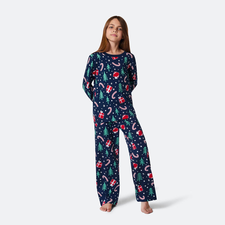 Blauwe Kerstpatroon Kerstpyjama voor Kinderen