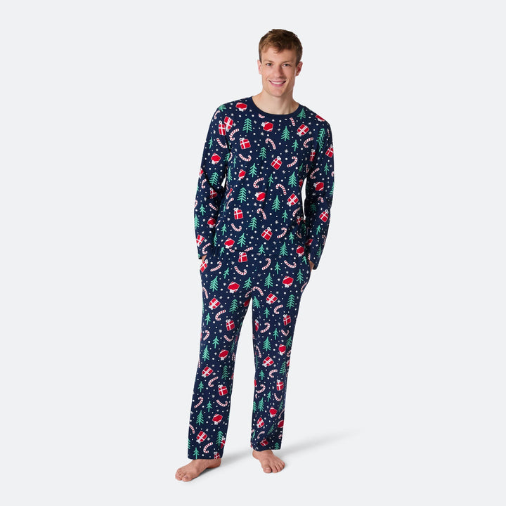 Blauwe Kerstpatroon Kerstpyjama Heren