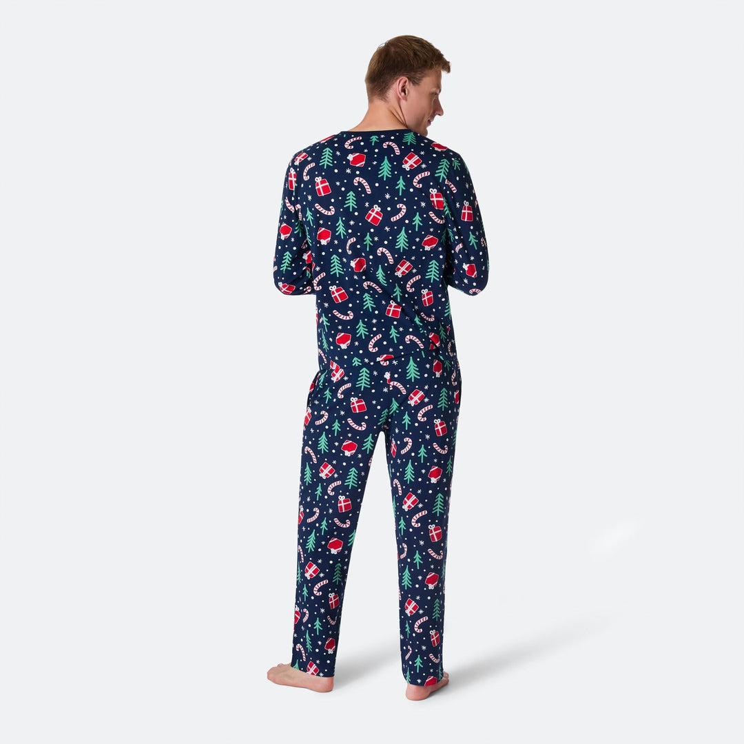 Blauwe Kerstpatroon Kerstpyjama Heren