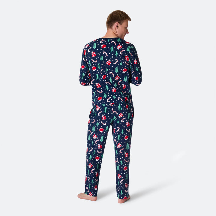 Blauwe Kerstpatroon Kerstpyjama Heren