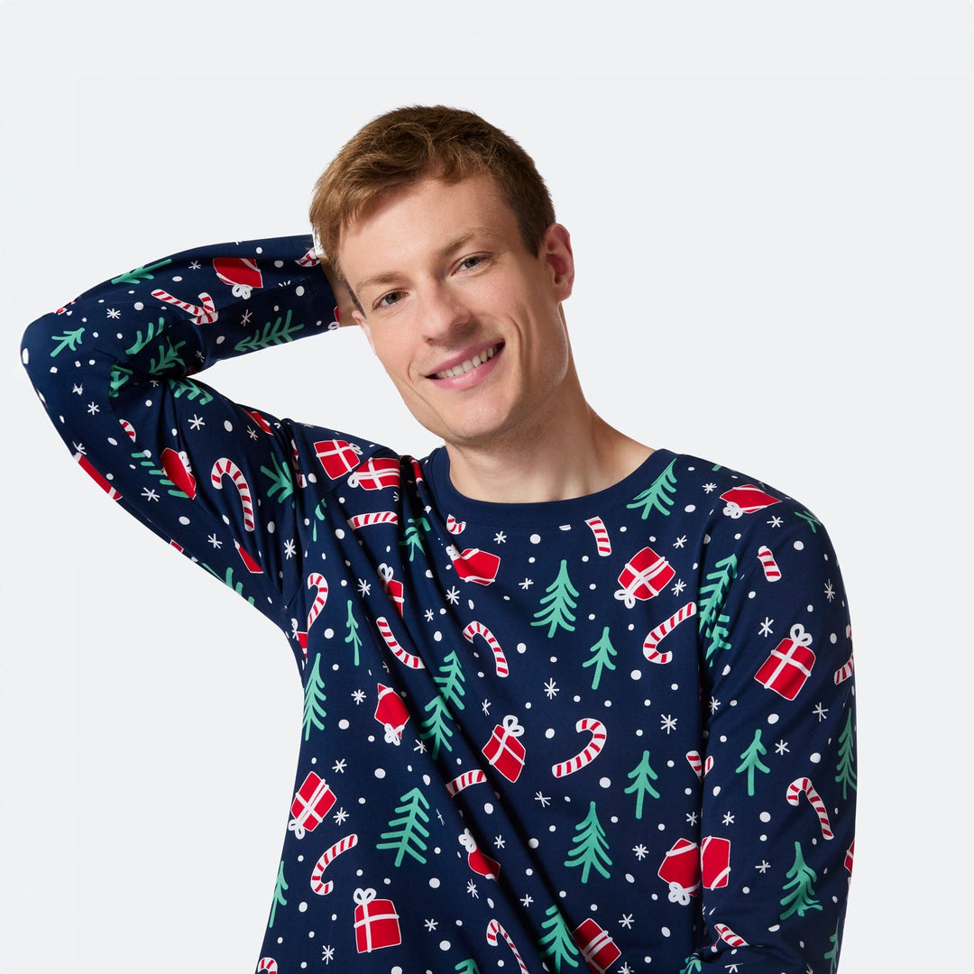 Blauwe Kerstpatroon Kerstpyjama Heren