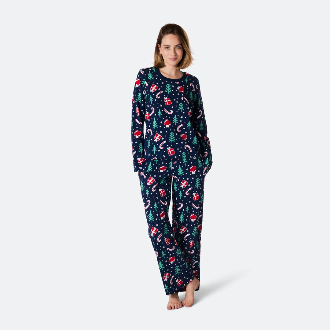 Blauwe Kerstpatroon Kerstpyjama Dames