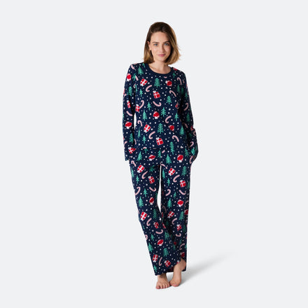 Blauwe Kerstpatroon Kerstpyjama Dames