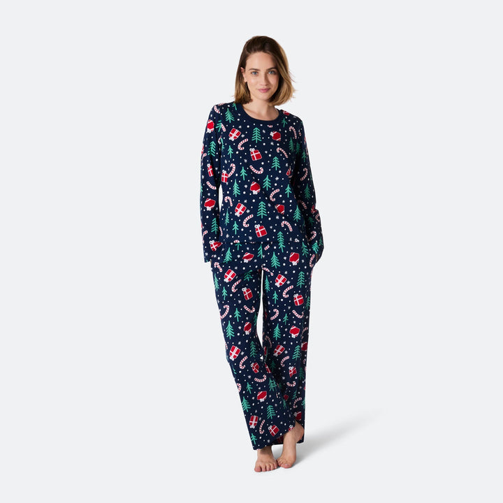 Blauwe Kerstpatroon Kerstpyjama Dames