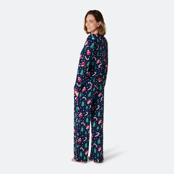 Blauwe Kerstpatroon Kerstpyjama Dames