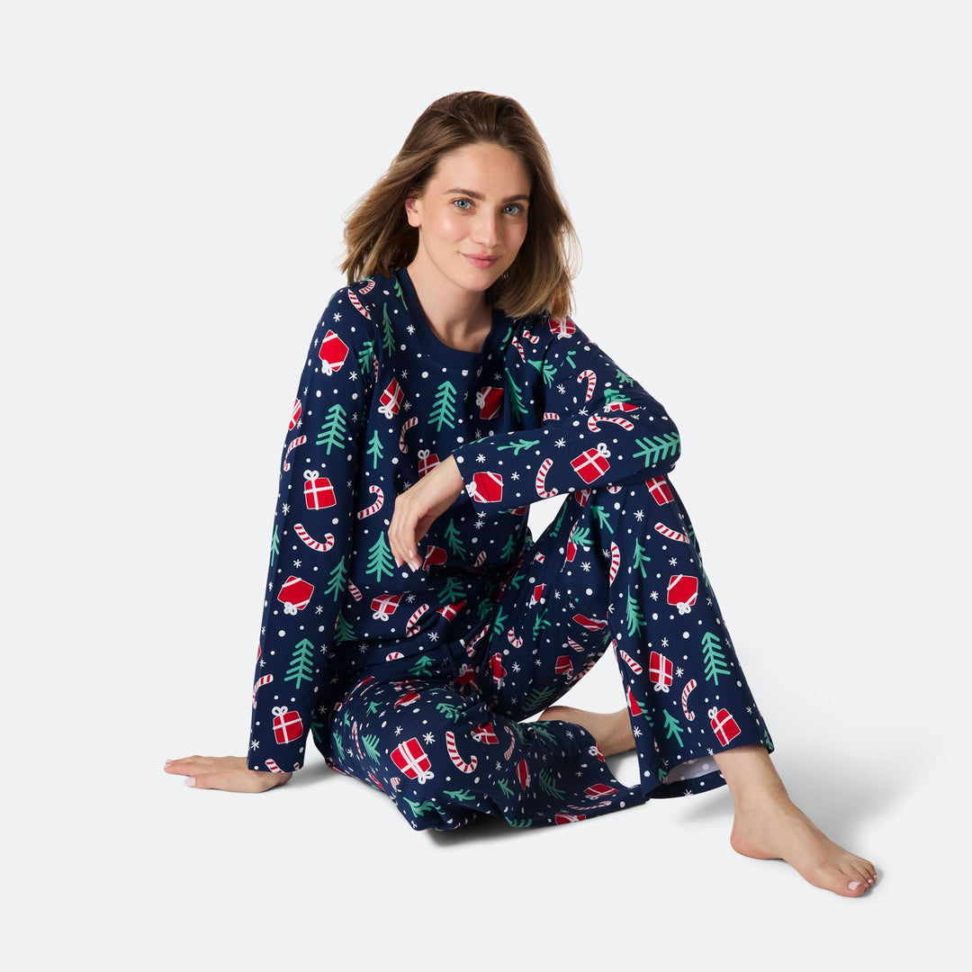 Blauwe Kerstpatroon Kerstpyjama Dames