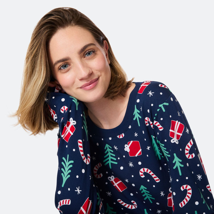 Blauwe Kerstpatroon Kerstpyjama Dames