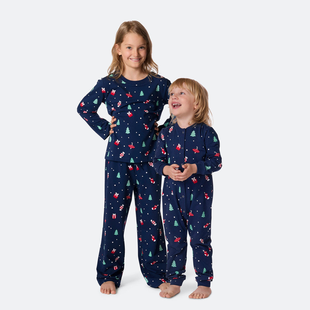 Blauwe Kerstversiering Kerstpyjama voor Kinderen