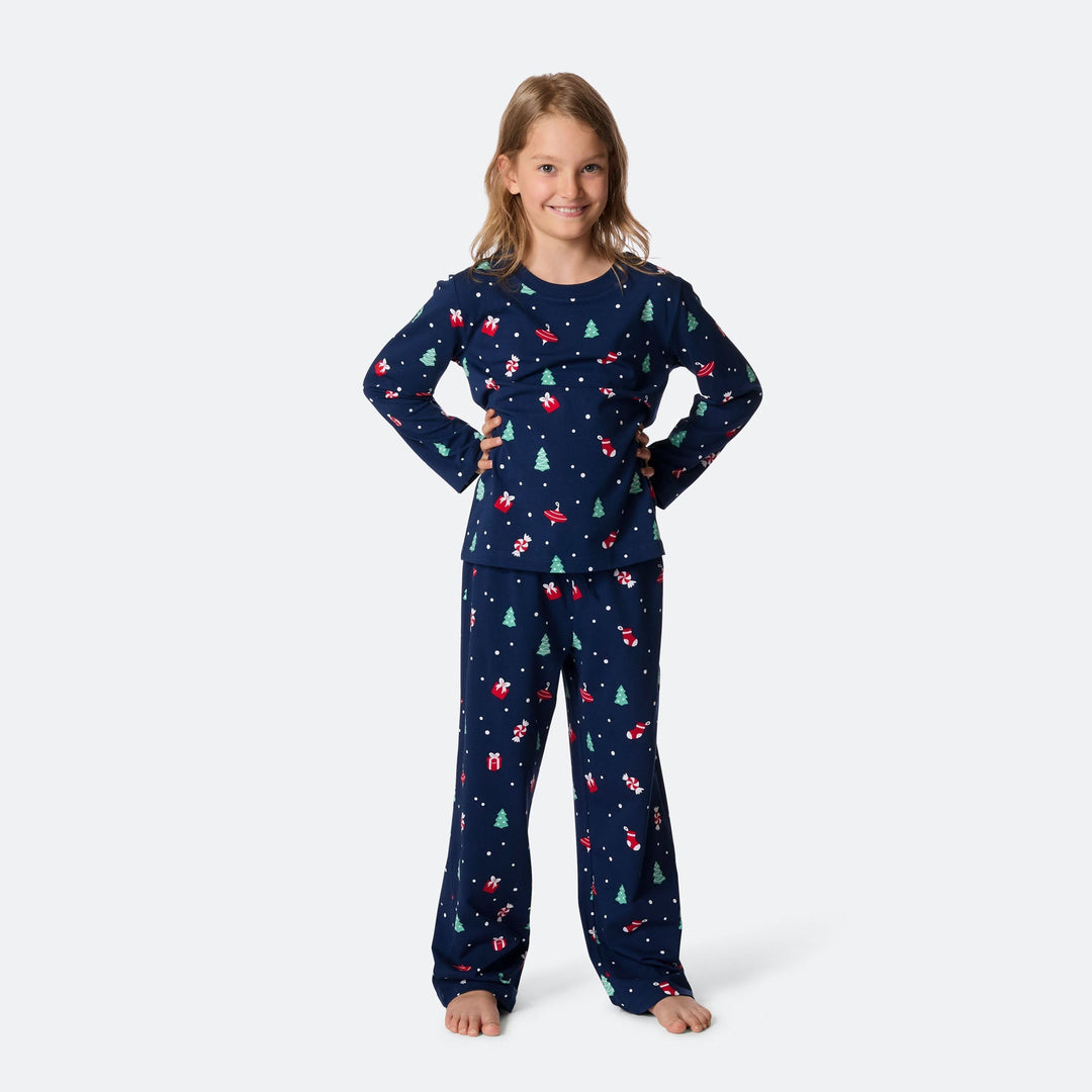 Blauwe Kerstversiering Kerstpyjama voor Kinderen